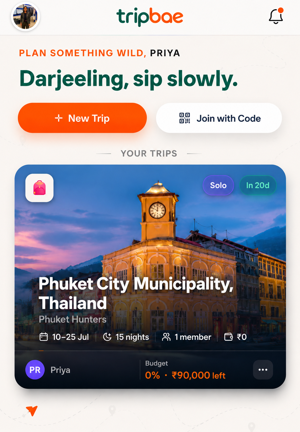 Personalised itinerary in Tripbae