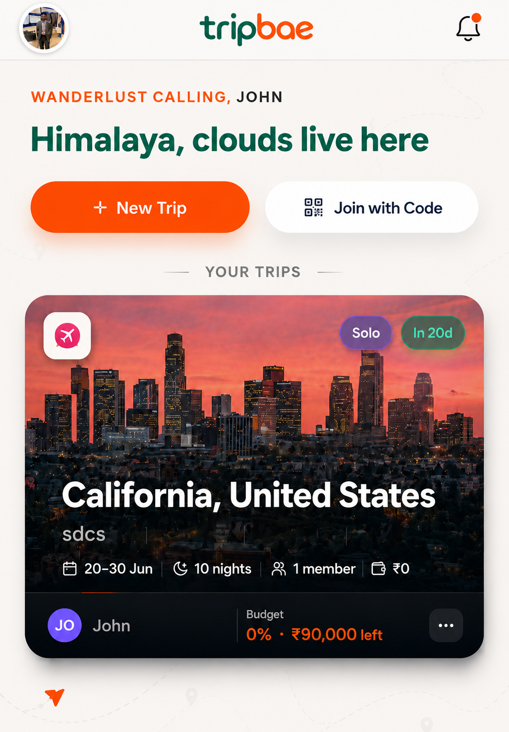 Shared expense tracking in Tripbae