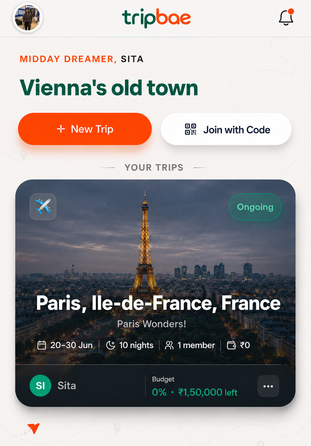 Group planning view in Tripbae